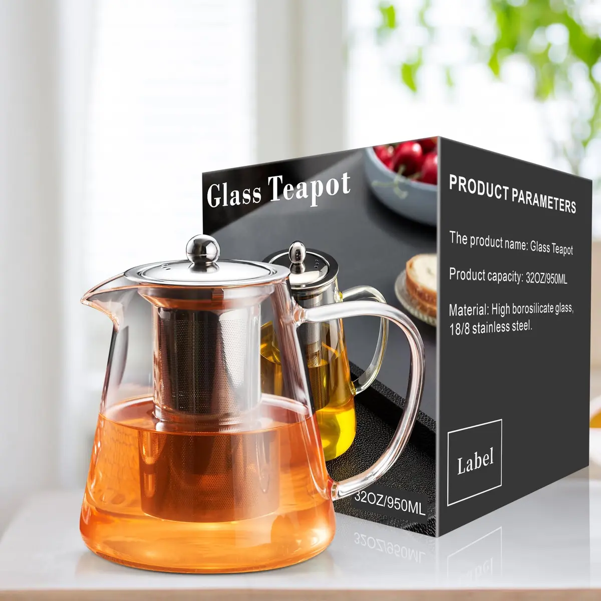 PARACITY Glass Teapot Stovetop 32 OZ | Borosilicate Clear Tea Kettle with Infuser - view 8