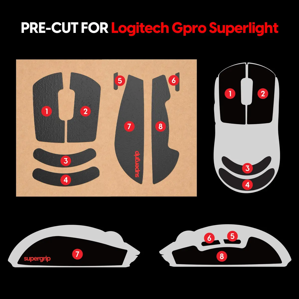 Pulsar Gaming Gears Supergrip Mouse Grip Tape for Logitech G Pro X Superlight & Superlight 2 | 0.5mm Thin - view 4
