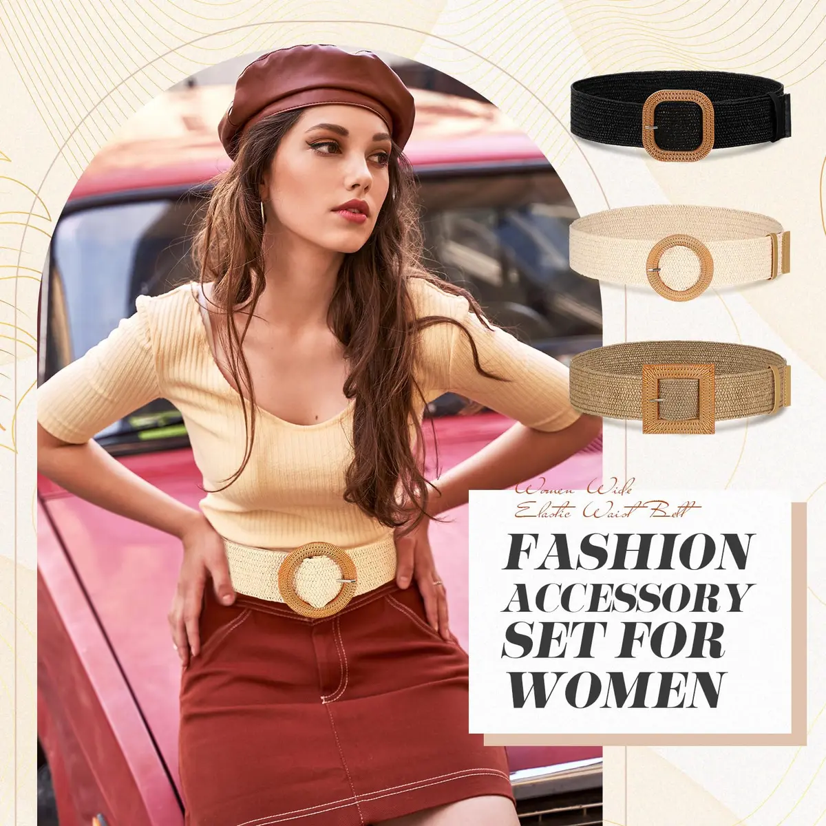 Syhood Woven Belt Dress, Fit Waist Size Below 40'' | Bohemian Style with Adjustable Waist Belt - view 3
