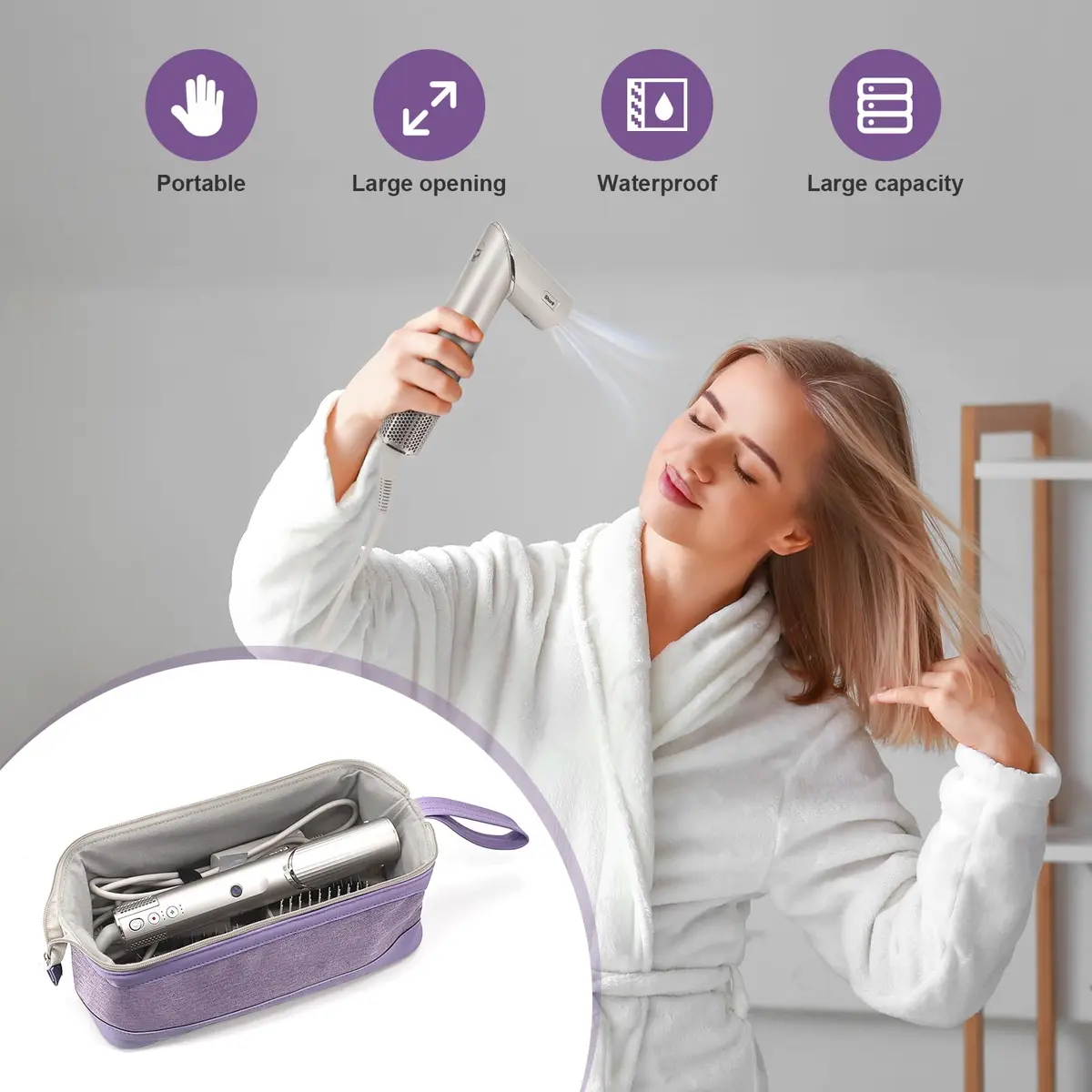 Buwico Travel Case for Dyson & Shark, Purple | Waterproof Hair Dryer & Styler Organizer - view 7