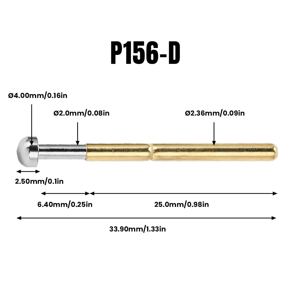 BORDSTRACT P156-D Spring Test Probes with Brass Pogo Pins | 100-Pack for PCB Testing - view 2