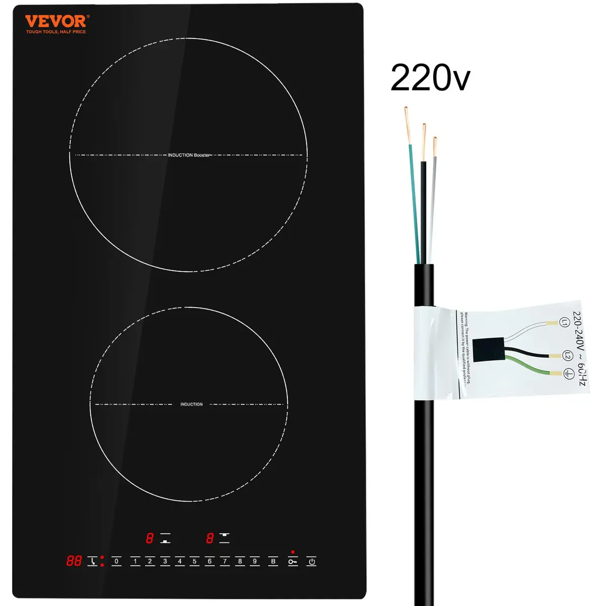 VEVOR 2-Burner Induction Cooktop 3000W 12'' Built-in 220V | Touch Control with 9 Heating Levels & Timer - main product image