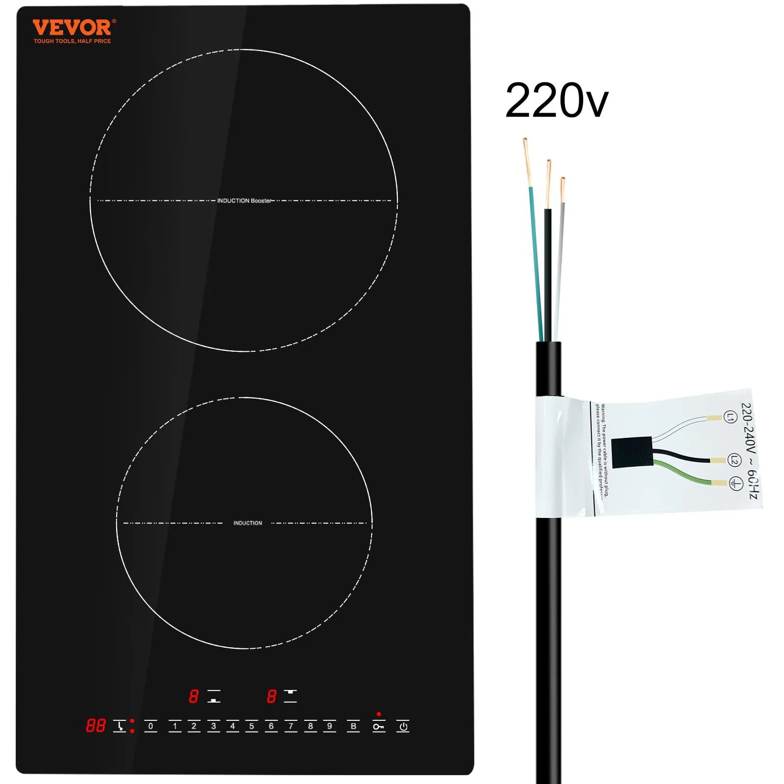 VEVOR 2-Burner Induction Cooktop 3000W with 9 Heating Levels & Child Lock | Vitroceramic Glass Built-in 220V - main product image