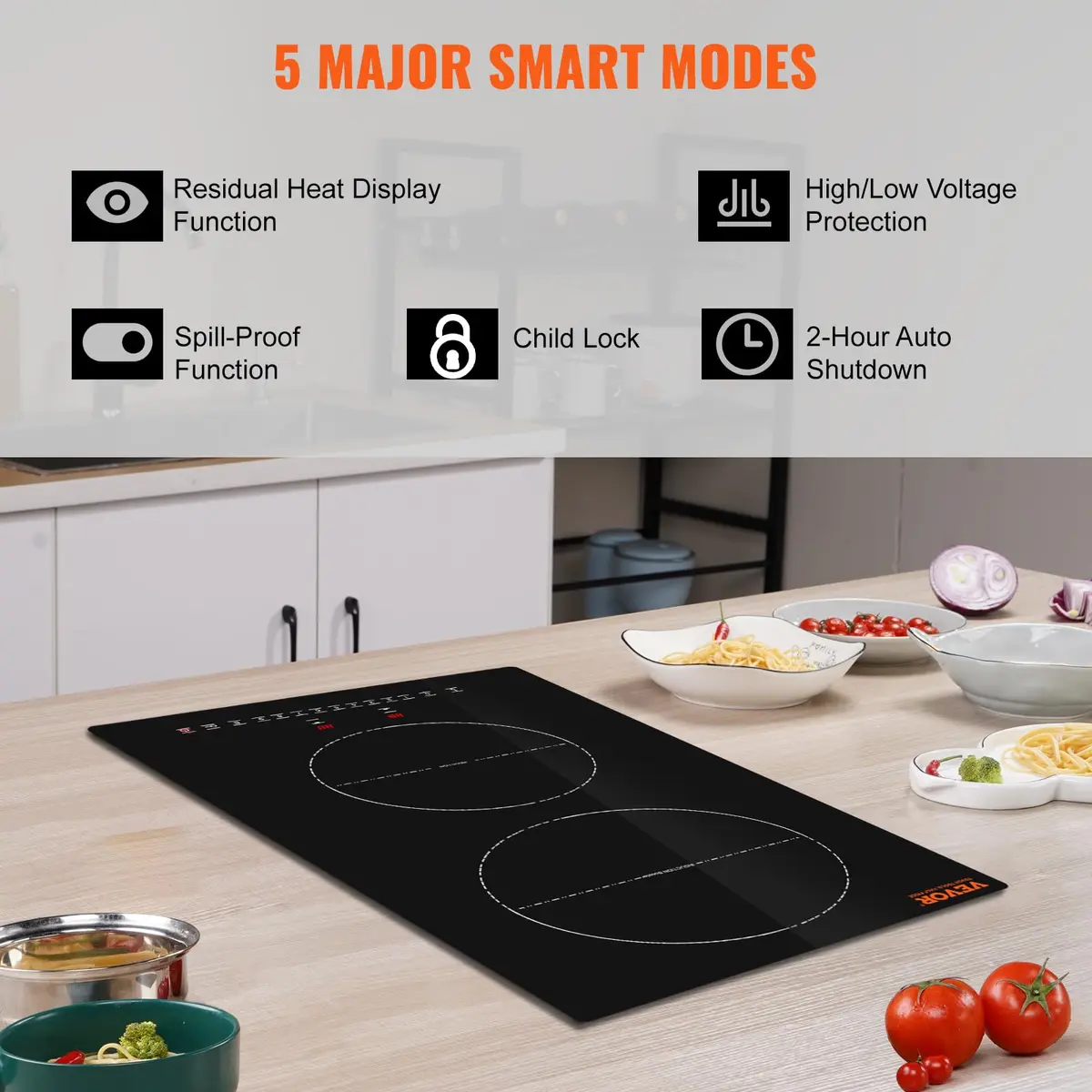 VEVOR 2-Burner Induction Cooktop 3000W 12'' Built-in 220V | Touch Control with 9 Heating Levels & Timer - view 5