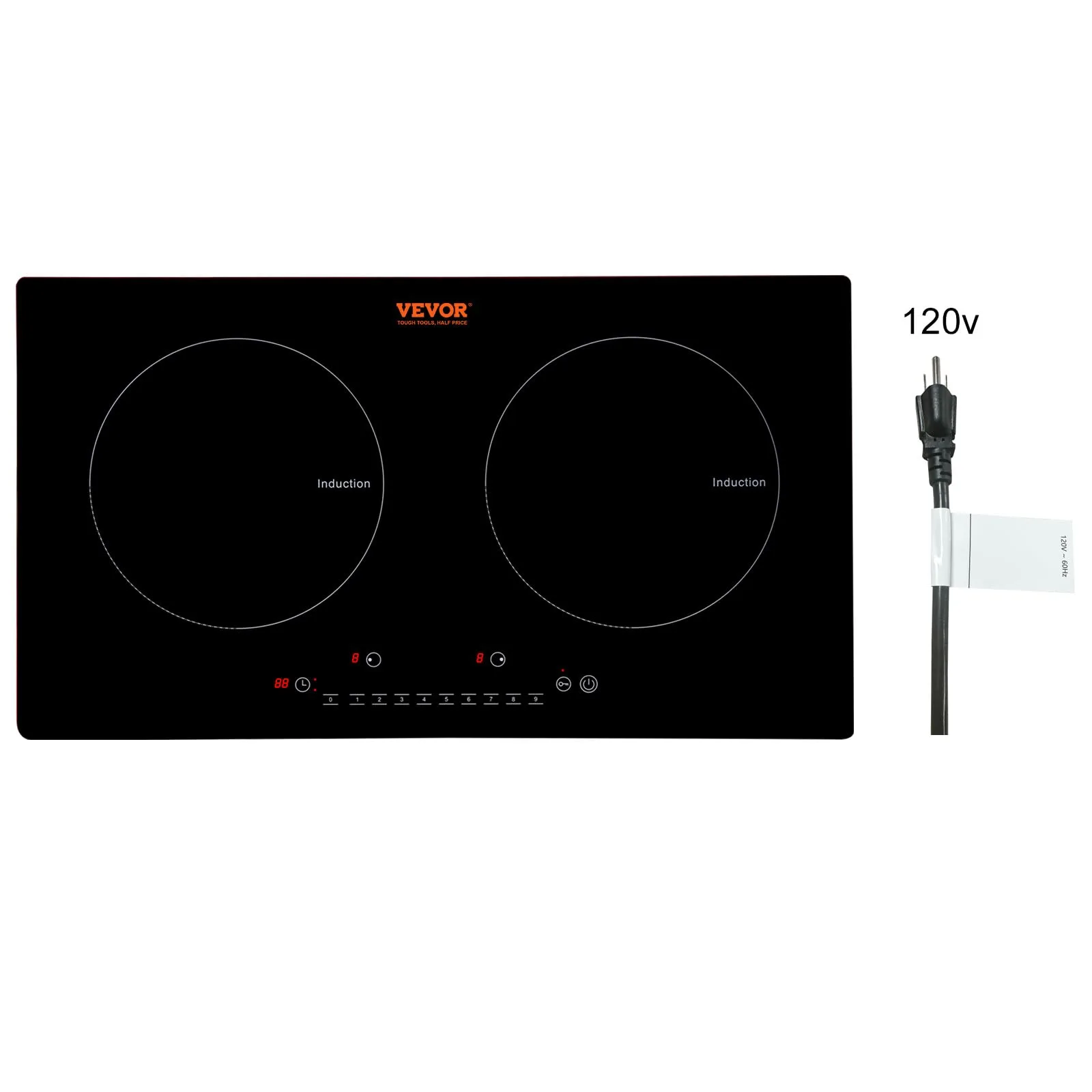 VEVOR 2 Burner Electric Cooktop 24'' Induction Stove Top, 1800W, 9 Heating Levels, LED Touch Screen, Child Lock, Over-Temperature Protection - main product image