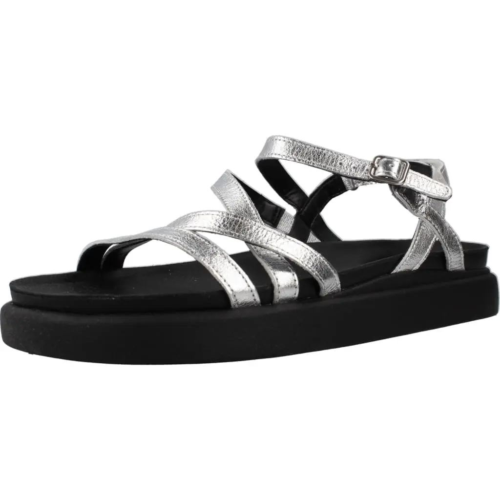 Clarks Women's Aristella RoseSandal, Silver Metallic, 8 | Classic Leather Flat with Buckle - main product image