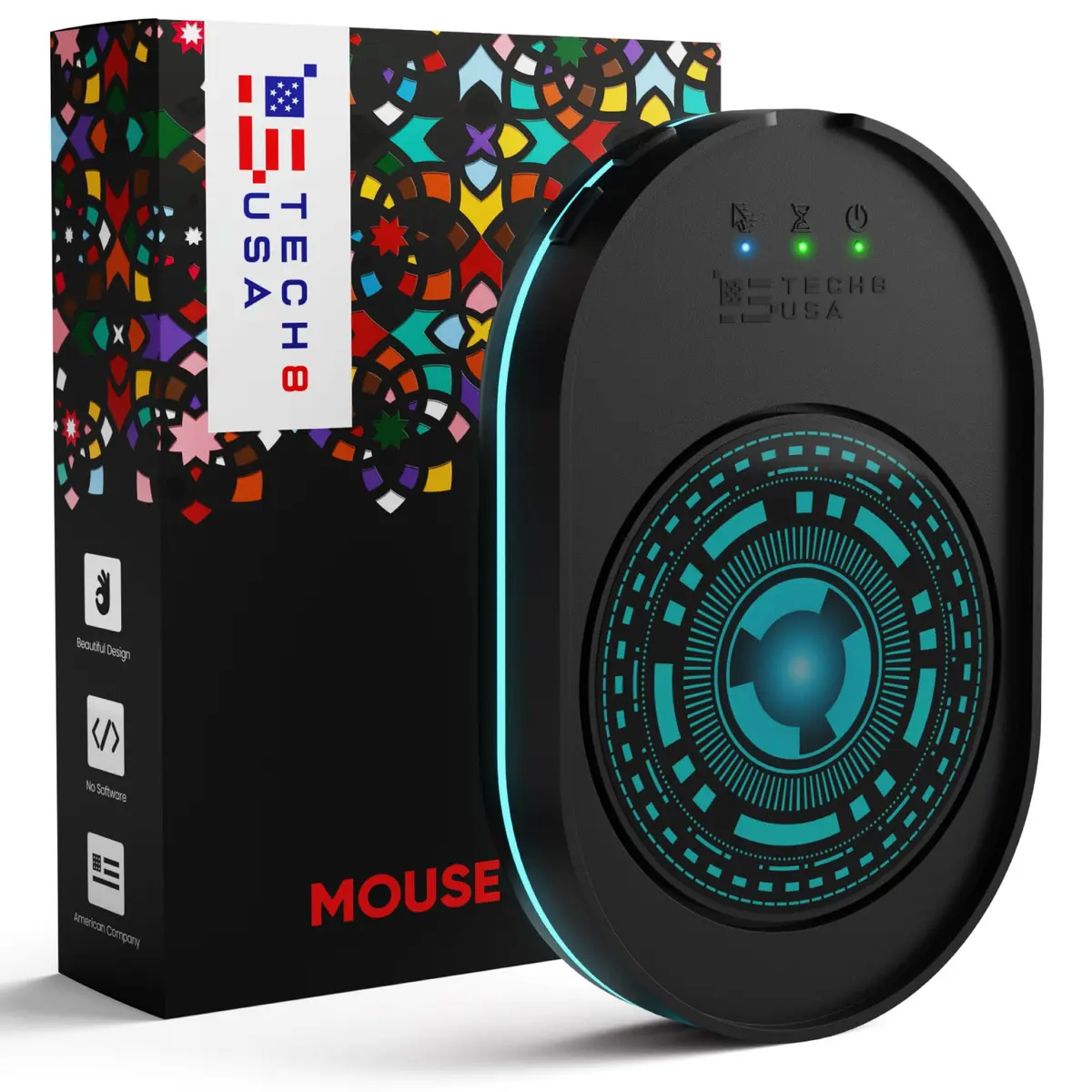 TECH8 USA Undetectable Mouse Mover Jiggler with Ambient Glow Ring and 3D Hologram Alien Disc, Plug & Play, No Software Required - main product image