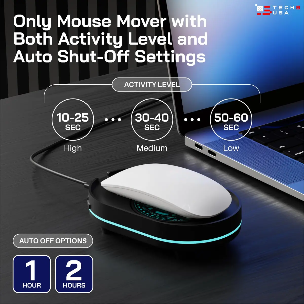 TECH8 USA Undetectable Mouse Mover Jiggler with Ambient Glow Ring and 3D Hologram Alien Disc, Plug & Play, No Software Required - view 4