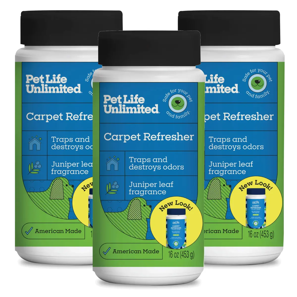 Pet Life Unlimited Carpet Deodorizer Powder Juniper Leaf Scent 1.36 kg (48 oz Pack of 3) | Plant-Based Odor Eliminator for Homes with Pets - main product image