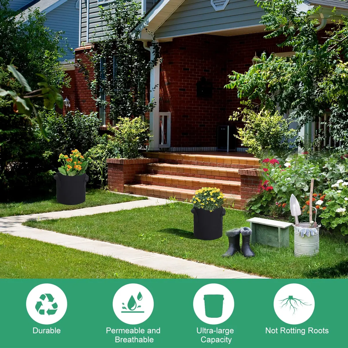 SILKIR Grow Bag 5-Pack | Black 10 Gallon Heavy Duty Fabric Pots for Gardening Applications with Handles - view 7