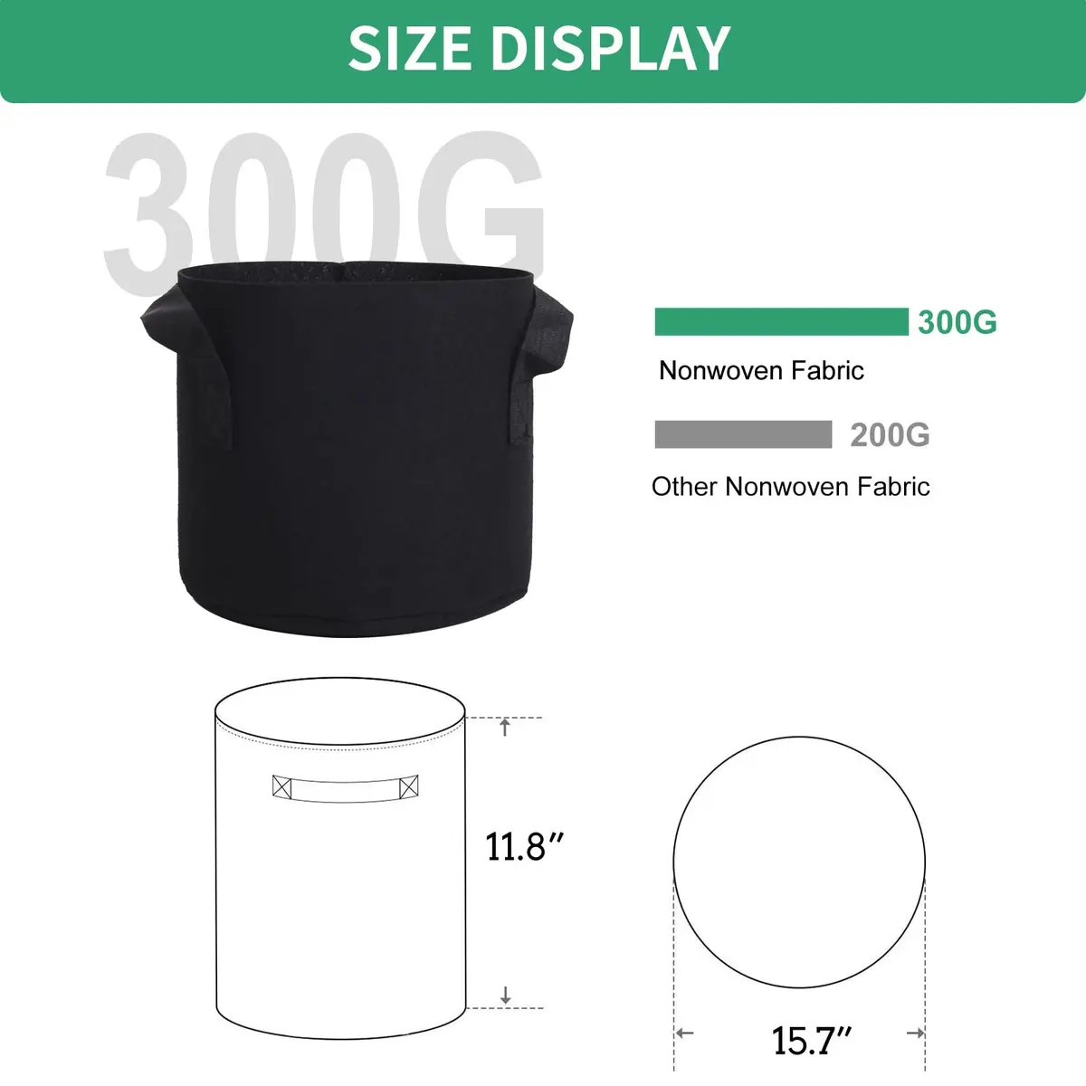 SILKIR Grow Bag 5-Pack | Black 10 Gallon Heavy Duty Fabric Pots for Gardening Applications with Handles - view 2
