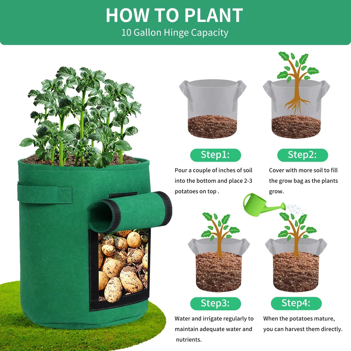 SILKIR Joyful Cows Grow Bag 3-Pack | 10 Gallon Heavy Duty Fabric Pots for Gardening - view 5