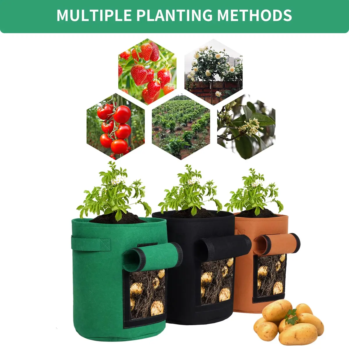 SILKIR Joyful Cows Grow Bag 3-Pack | 10 Gallon Heavy Duty Fabric Pots for Gardening - view 4