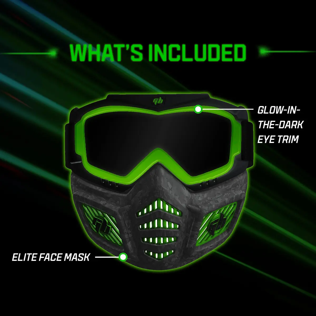 Gel Blaster Elite Face Mask with Detachable Goggles & Glow-in-the-Dark Trim, Green | Ages 14+ Tactical Paintball Mask - view 5