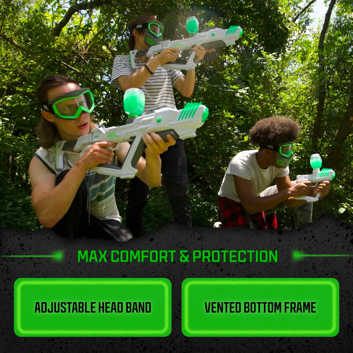 Gel Blaster Elite Face Mask with Detachable Goggles & Glow-in-the-Dark Trim, Green | Ages 14+ Tactical Paintball Mask - view 3