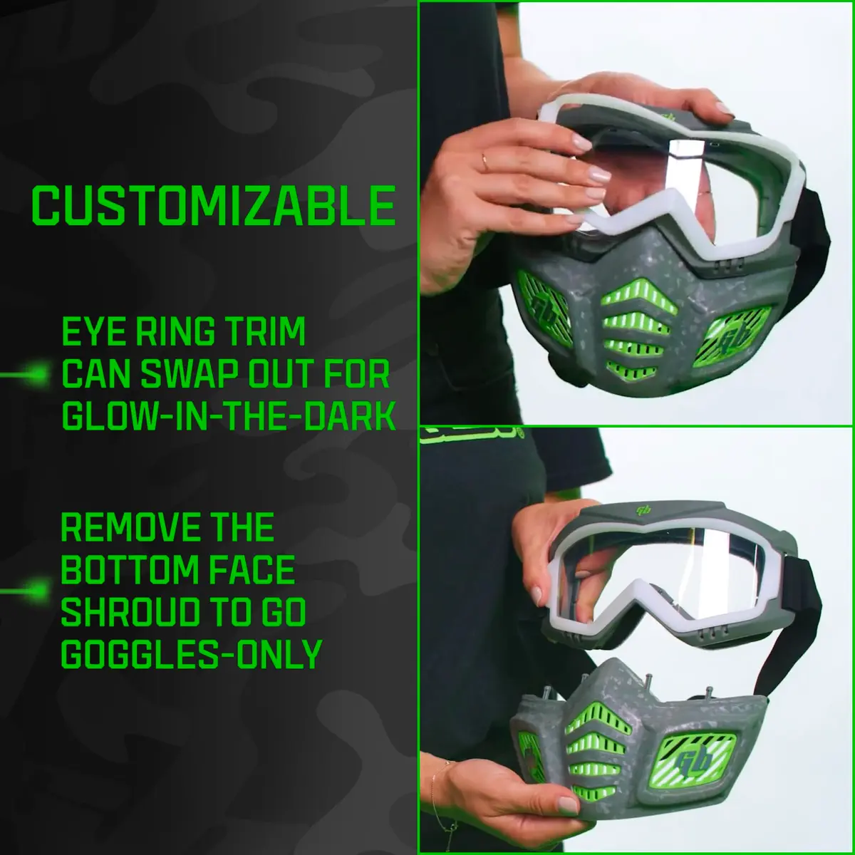 Gel Blaster Elite Face Mask with Detachable Goggles & Glow-in-the-Dark Trim, Green | Ages 14+ Tactical Paintball Mask - view 4