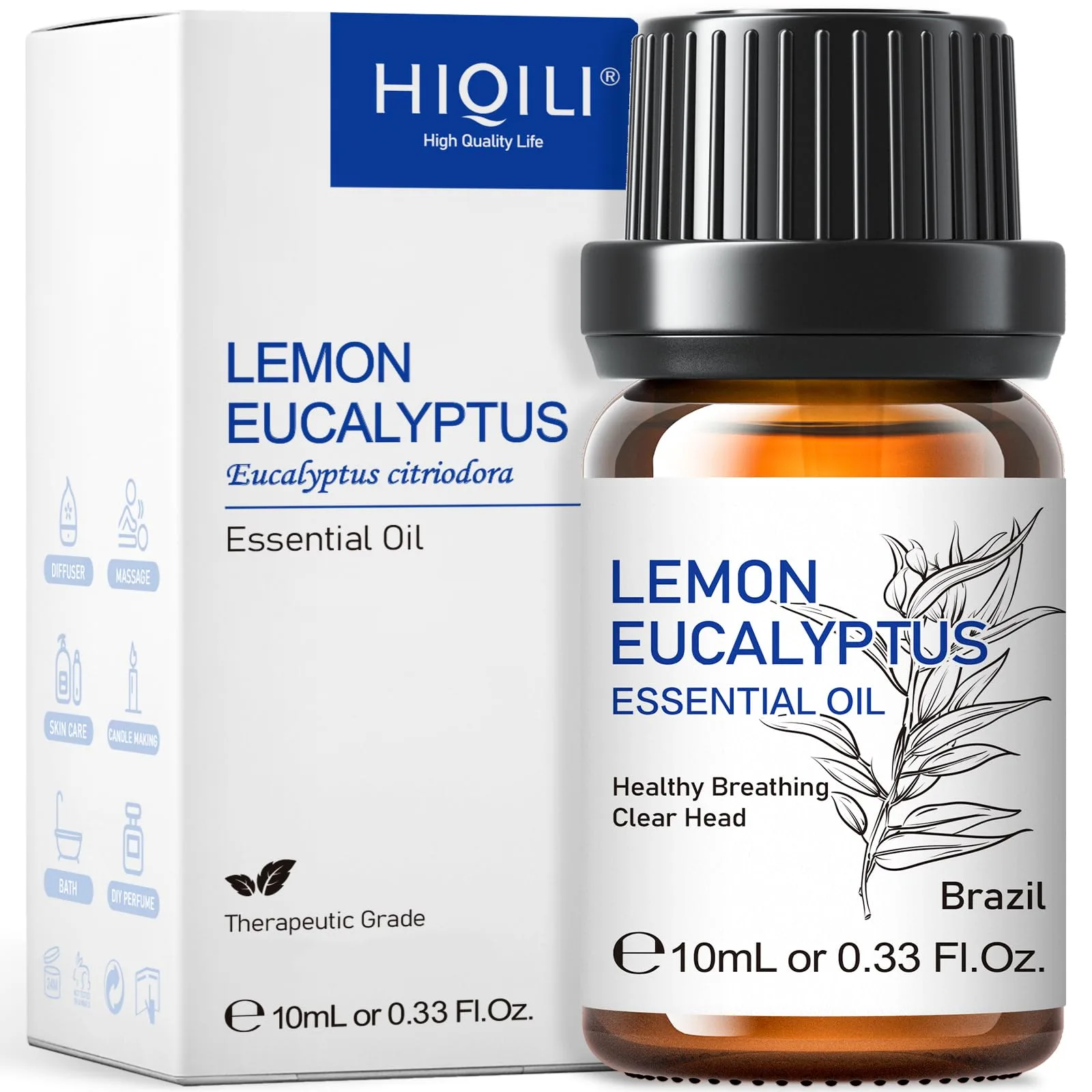 HIQILI Lemon Eucalyptus Oil 0.33 Fl Oz | Mosquito Repellent with Natural Fresh Scent - main product image