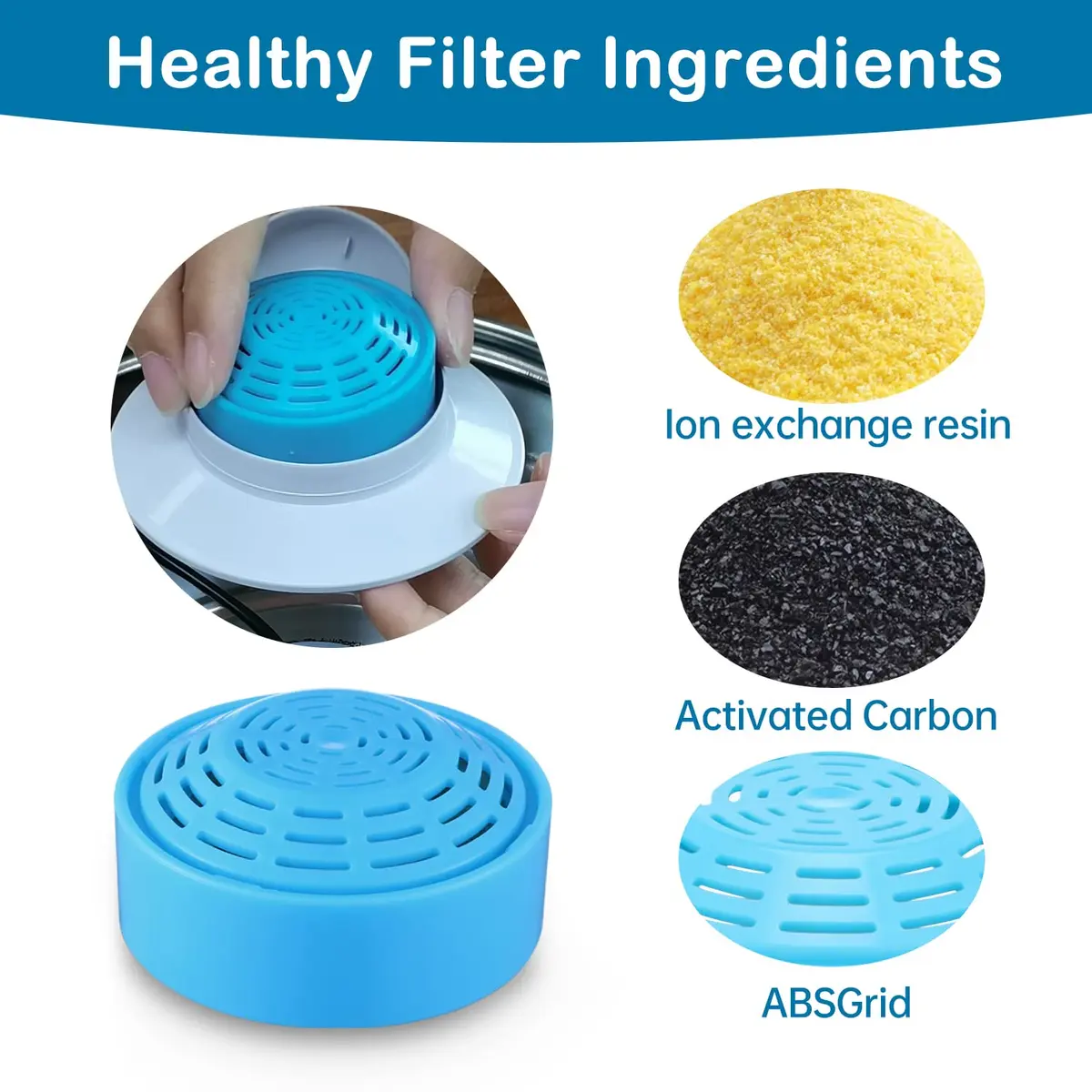OYES Cat Water Fountain Replacement Filters (8 Pack) | Activated Carbon Ion-Exchange Resin, Compatible with 2.0L/67oz Round Stainless Steel Pet Fountain - view 3