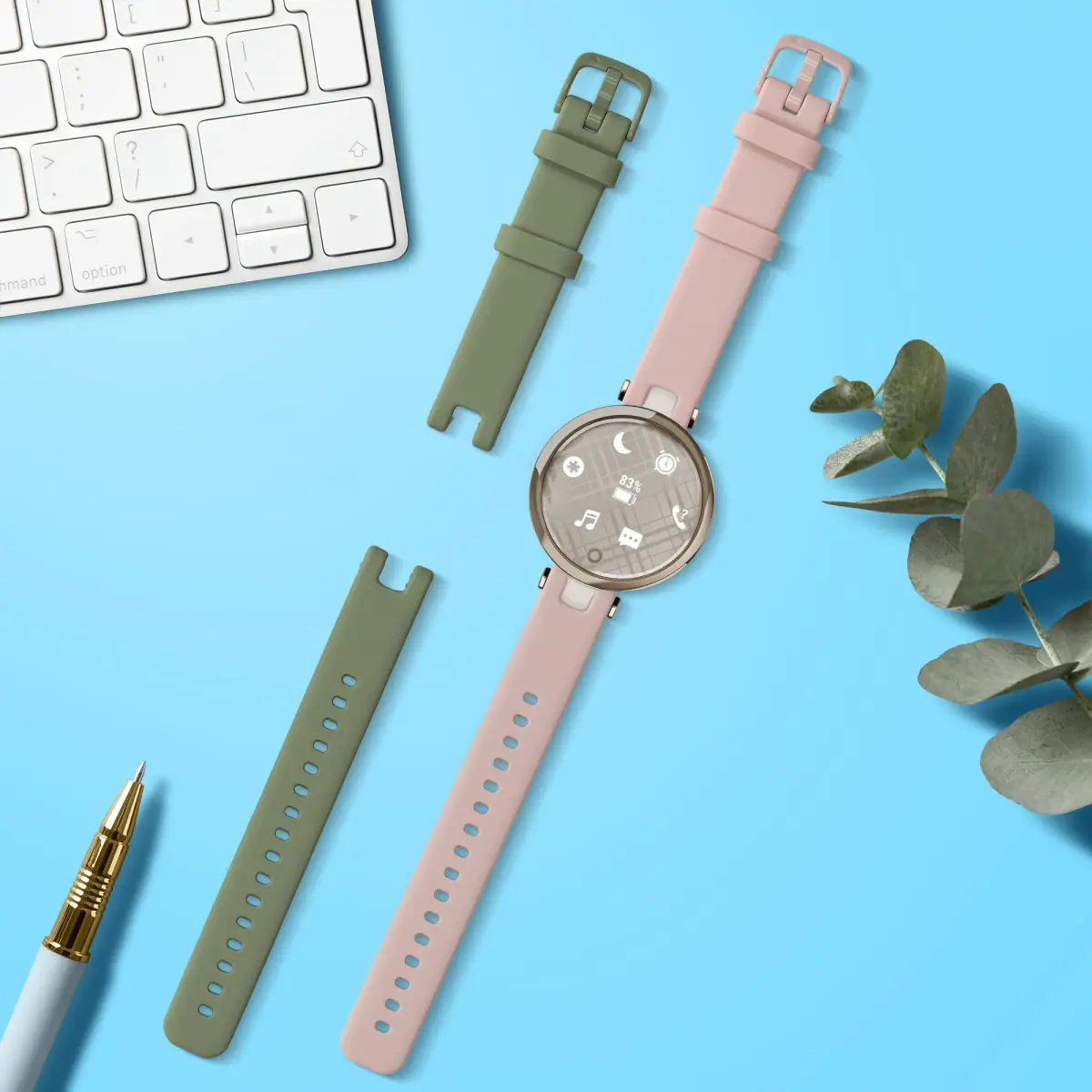 kwmobile Silicone Watch Bands Compatible with Garmin Lily Sport - 2x Pastel Green/Dusty Pink Straps | Adjustable 14-22cm - view 2