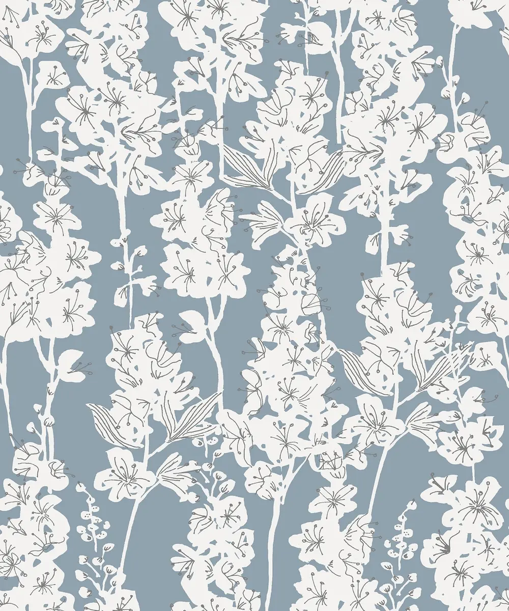 By Dylan M Blue Larkspur Peel and Stick Wallpaper | Botanical Floral Design, 20.5" x 216" - main product image