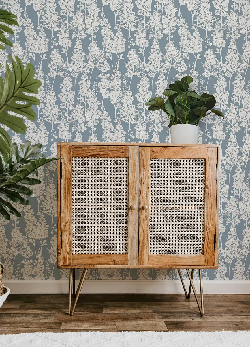 By Dylan M Blue Larkspur Peel and Stick Wallpaper | Botanical Floral Design, 20.5" x 216" - view 3