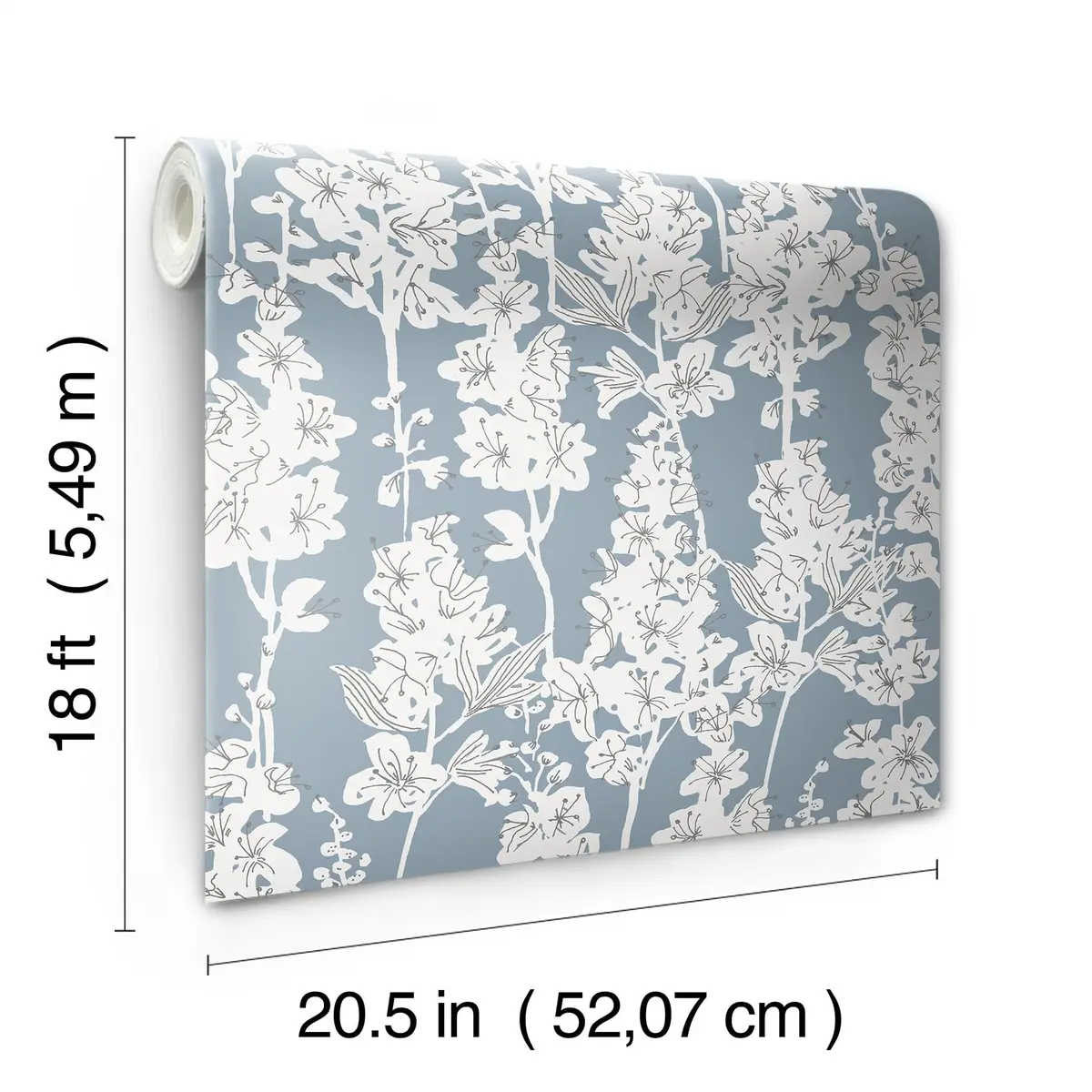 By Dylan M Blue Larkspur Peel and Stick Wallpaper | Botanical Floral Design, 20.5" x 216" - view 4