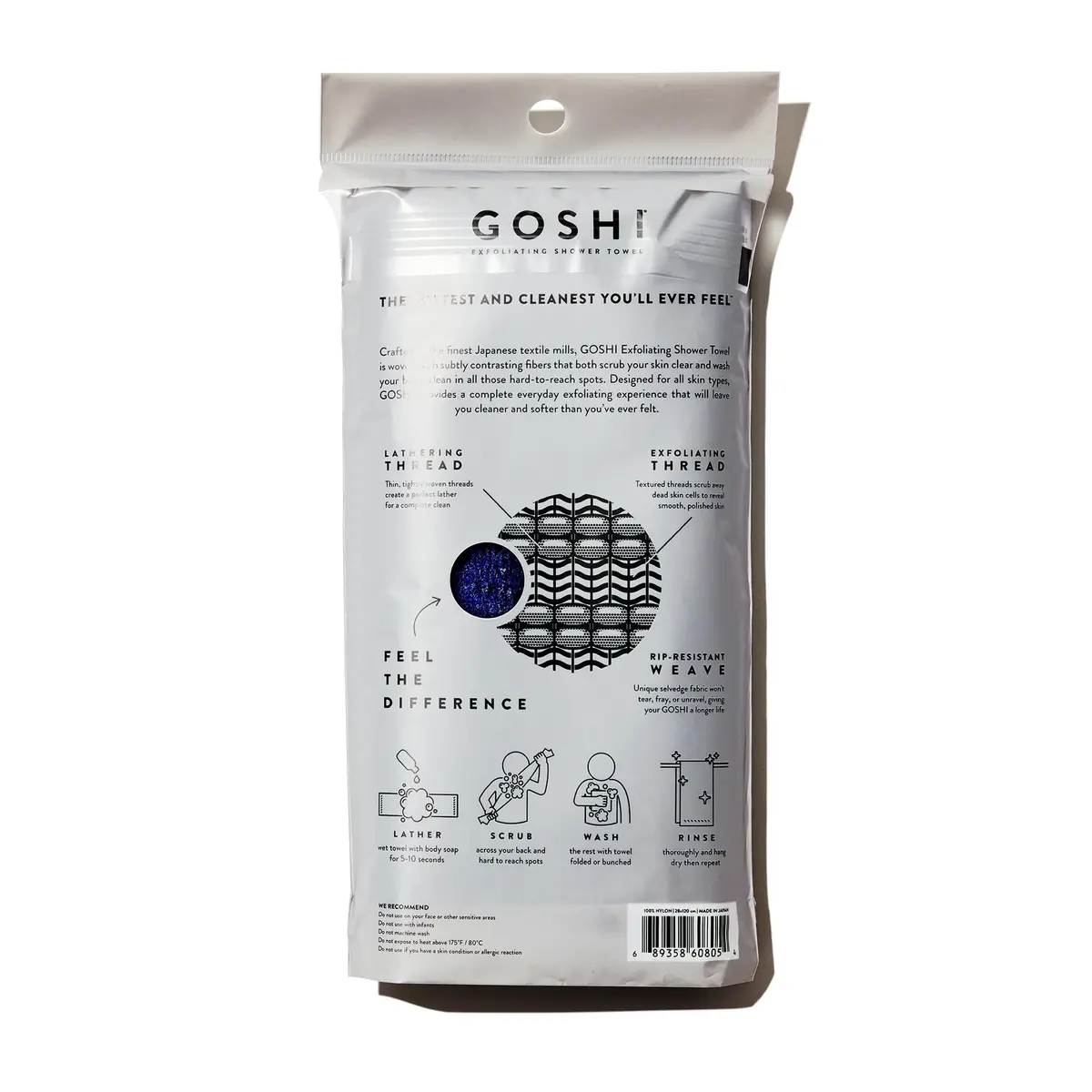 GOSHI Exfoliating Shower Towel - Long Body Scrubber, Blue | Rip-Resistant, Gentle & Effective - view 2