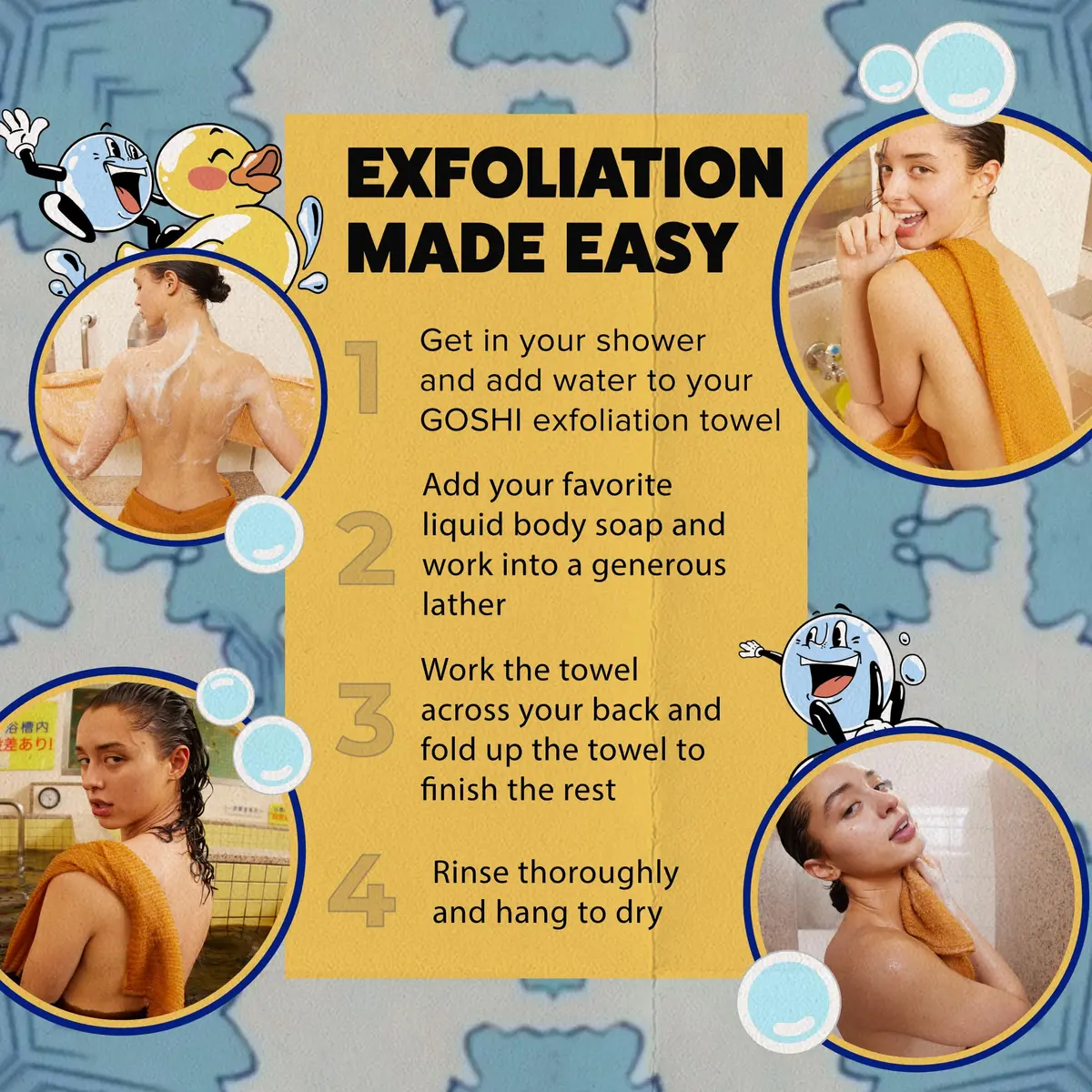 GOSHI Exfoliating Shower Towel - Long Body Scrubber, Orange | Rip-Resistant, Gentle & Effective - view 7