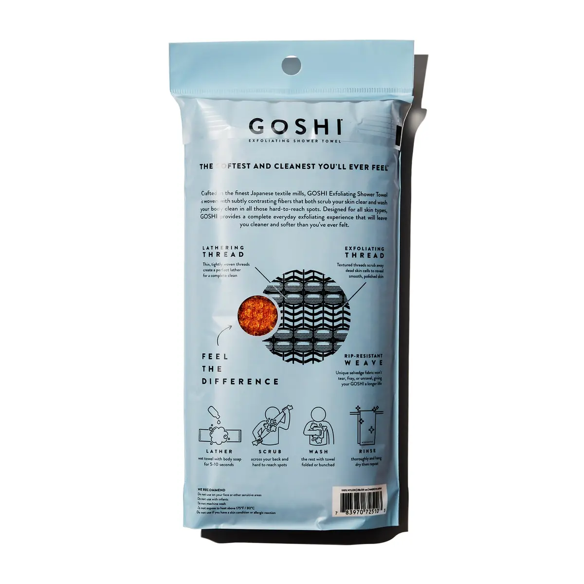 GOSHI Exfoliating Shower Towel - Long Body Scrubber, Orange | Rip-Resistant, Gentle & Effective - view 2