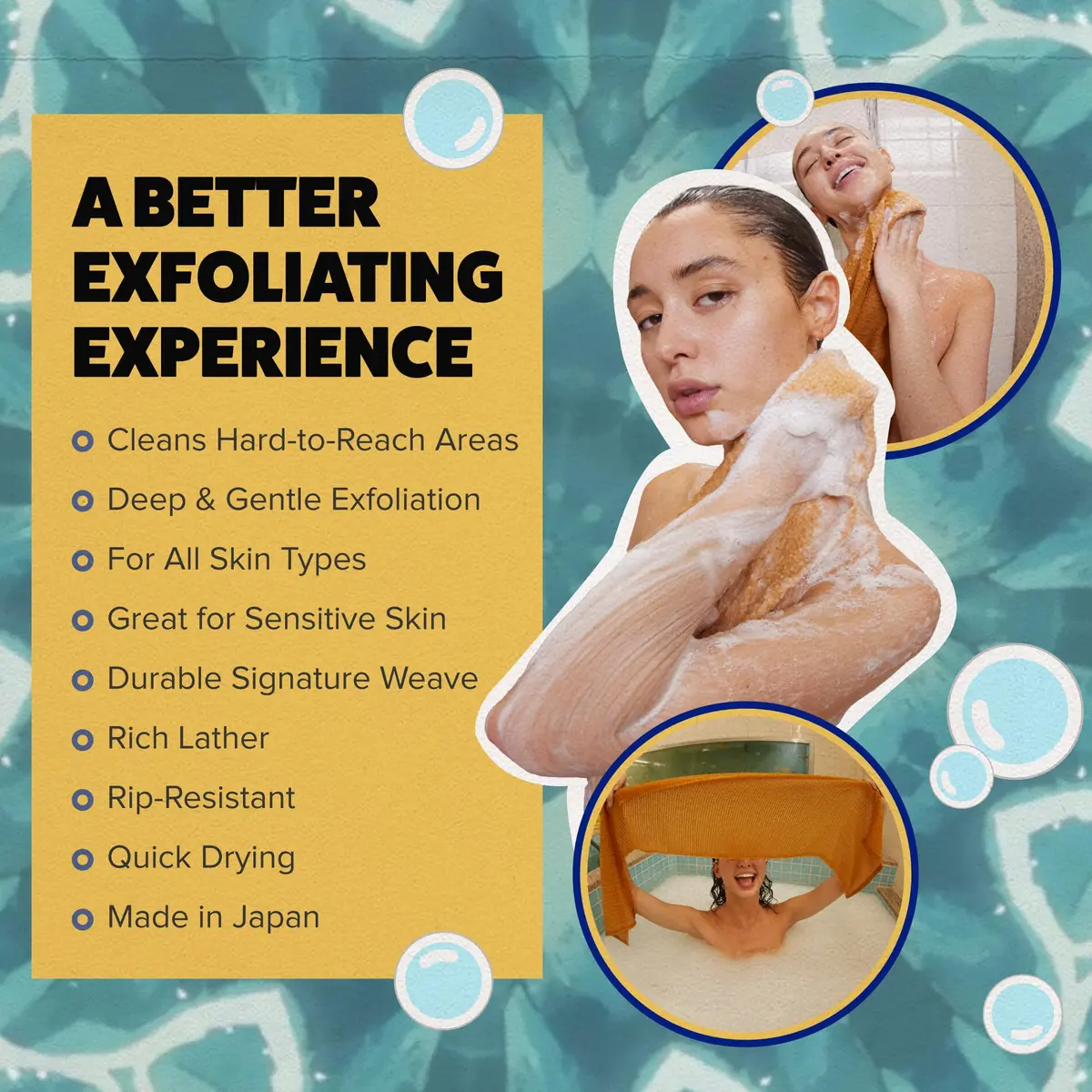 GOSHI Exfoliating Shower Towel - Long Body Scrubber, Orange | Rip-Resistant, Gentle & Effective - view 3