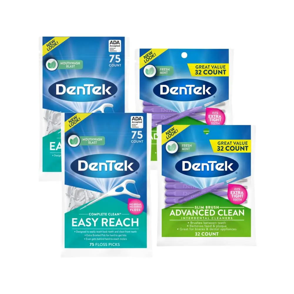 DenTek Complete Clean Variety Pack Floss Picks & Interdental Cleansers 214 Count | Fresh Mint Angles & Slim Brush - main product image
