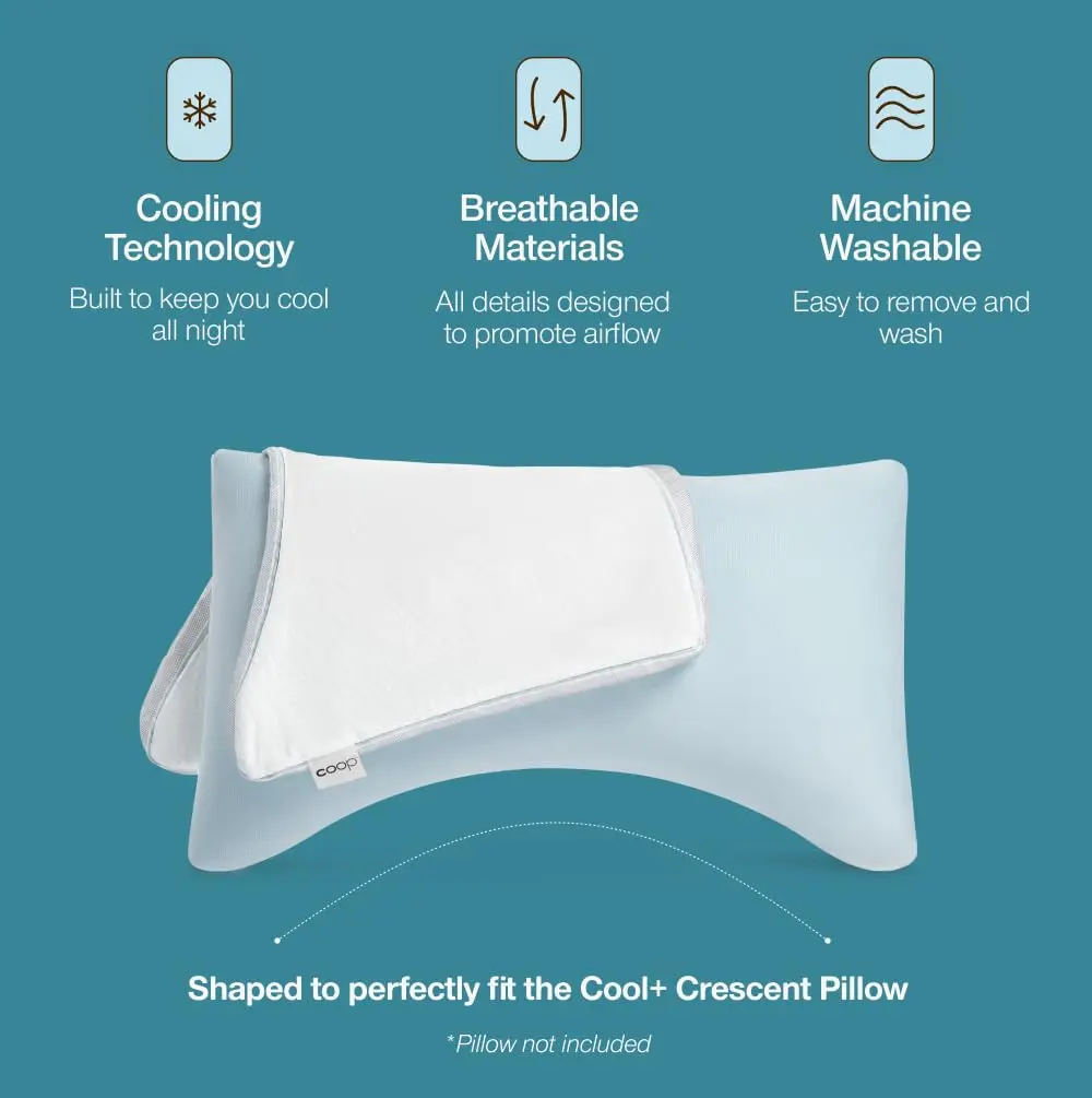 Coop Home Goods Cool+ Crescent Pillow Cover King Size Cooling Bed Pillow Case for Hot Sleepers, Ultra Soft & Breathable Pillowcase with Zipper and 2-Inch Gusset | 51x91 cm (20x36 in) - view 2