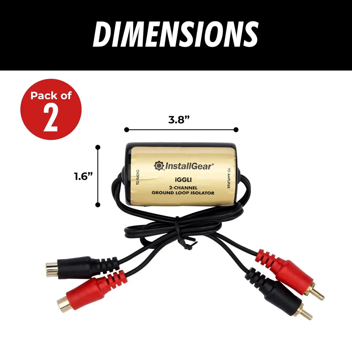 InstallGear 2-Channel Ground Loop Noise Isolator for Car Audio & Home Stereo | Eliminates Alternator Whine & Feedback - view 3