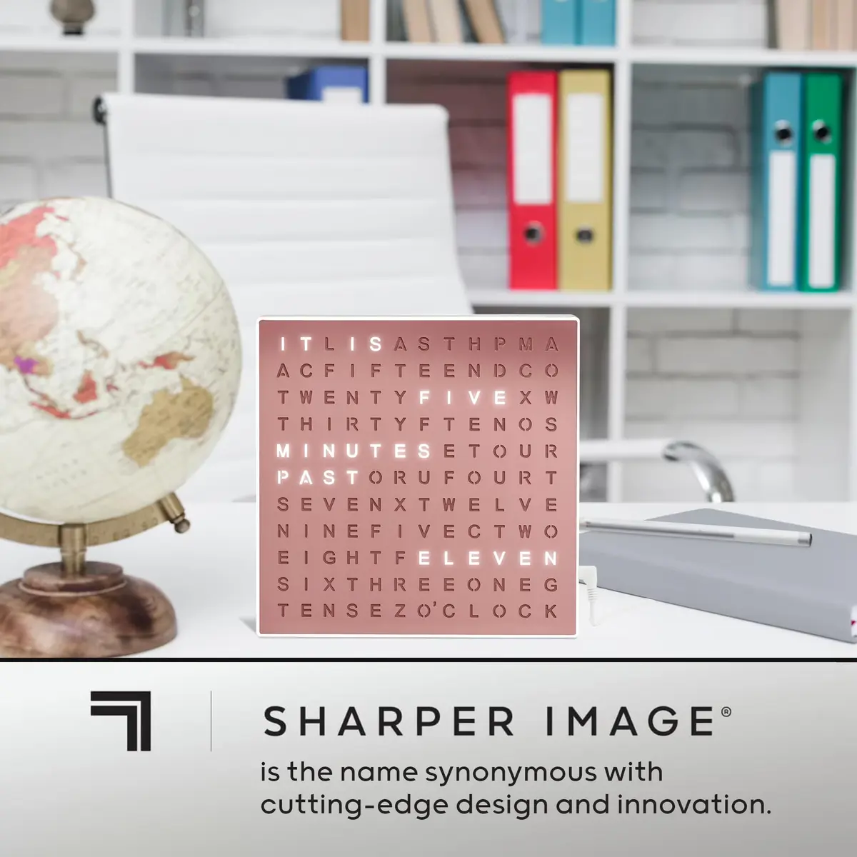Sharper Image LED Word Clock 7.75" Rose Gold Finish | Modern Time Display with 5-Minute Alerts - view 6