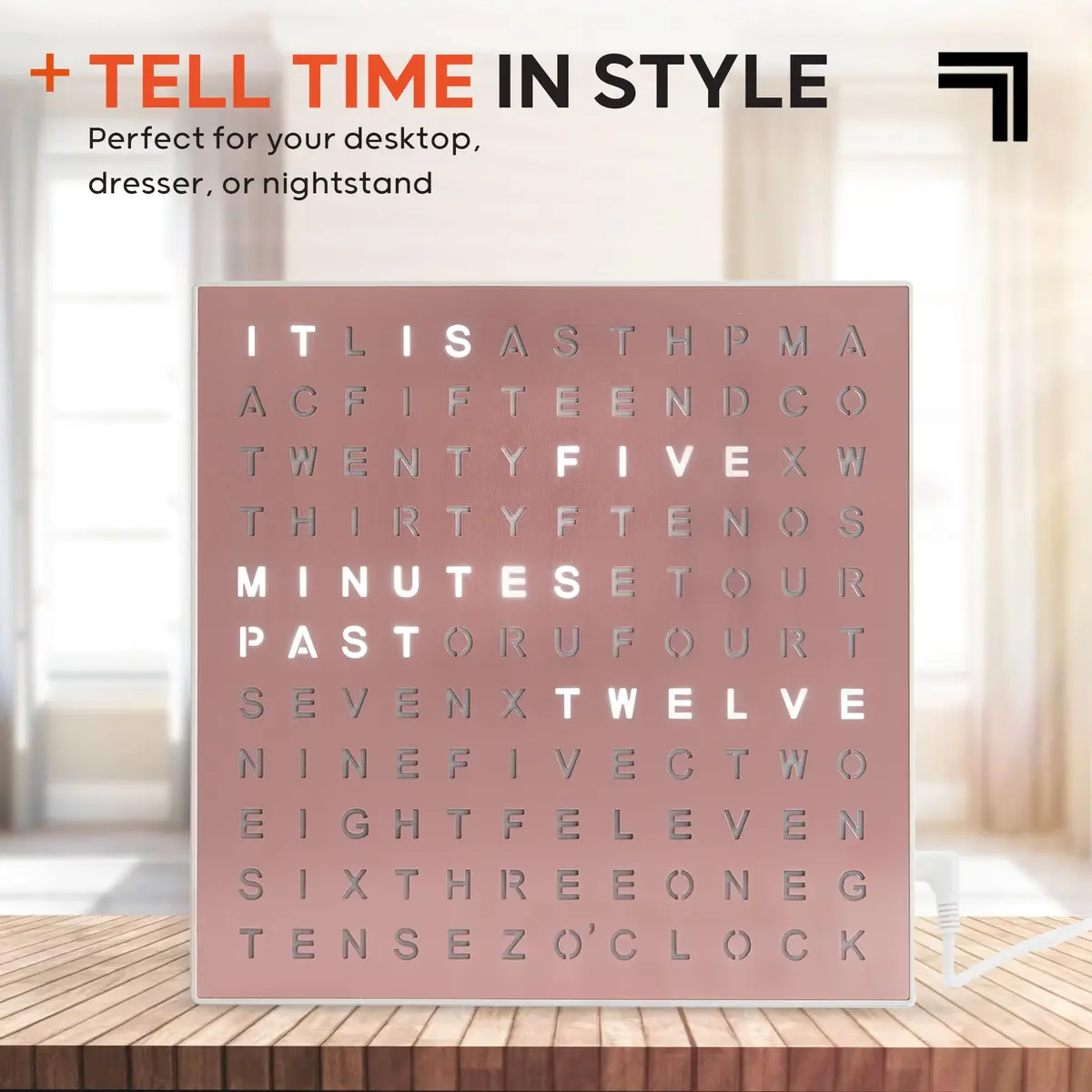 Sharper Image LED Word Clock 7.75" Rose Gold Finish | Modern Time Display with 5-Minute Alerts - view 3