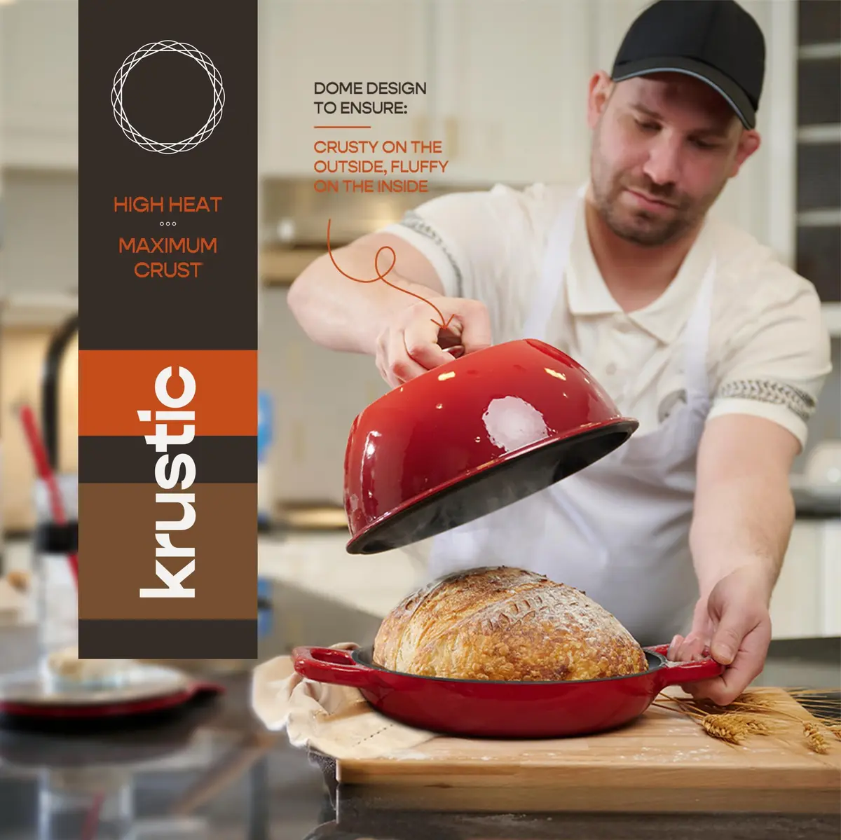 Krustic 6 Qt Enameled Cast Iron Dutch Oven for Sourdough Bread | 10 Inch Red - view 4