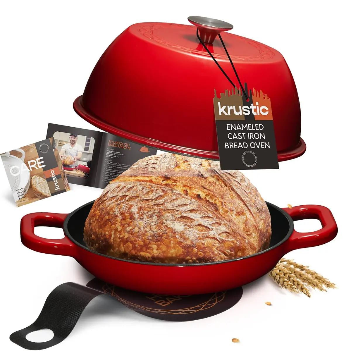 Krustic 6 Qt Enameled Cast Iron Dutch Oven for Sourdough Bread | 10 Inch Red - main product image