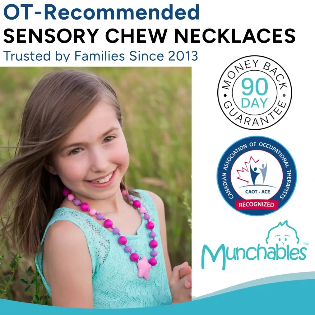 Munchables Starlight Sensory Chew Necklace, Medium Chew, Purple/Pink/Fuchsia | Food-Grade Silicone Oral Sensory Support - main product image