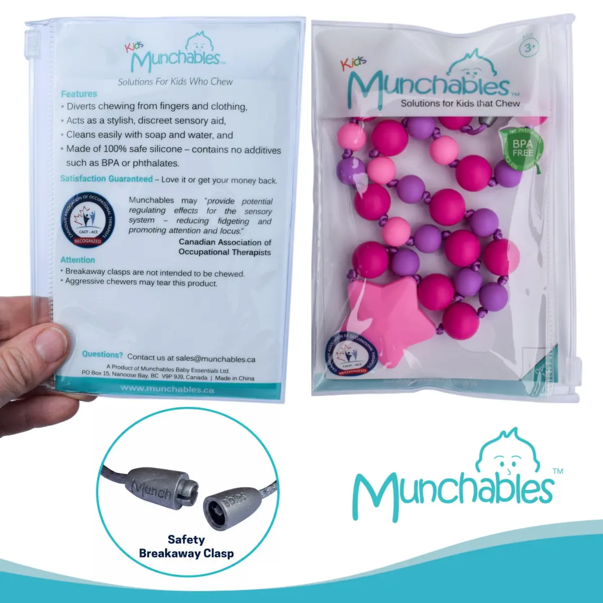 Munchables Starlight Sensory Chew Necklace, Medium Chew, Purple/Pink/Fuchsia | Food-Grade Silicone Oral Sensory Support - view 3