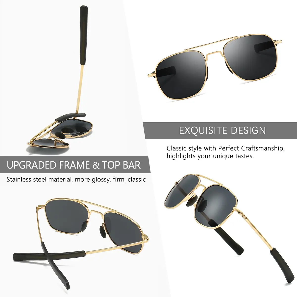 SUNGAIT Men's Military Style Polarized Pilot Aviator Sunglasses Bayonet Temples | HD UVA/UVB Protection & Durable Metal Frame - view 5