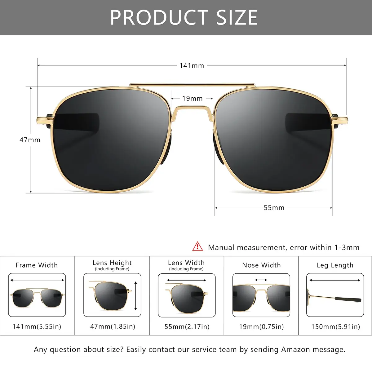 SUNGAIT Men's Military Style Polarized Pilot Aviator Sunglasses Bayonet Temples | HD UVA/UVB Protection & Durable Metal Frame - view 6