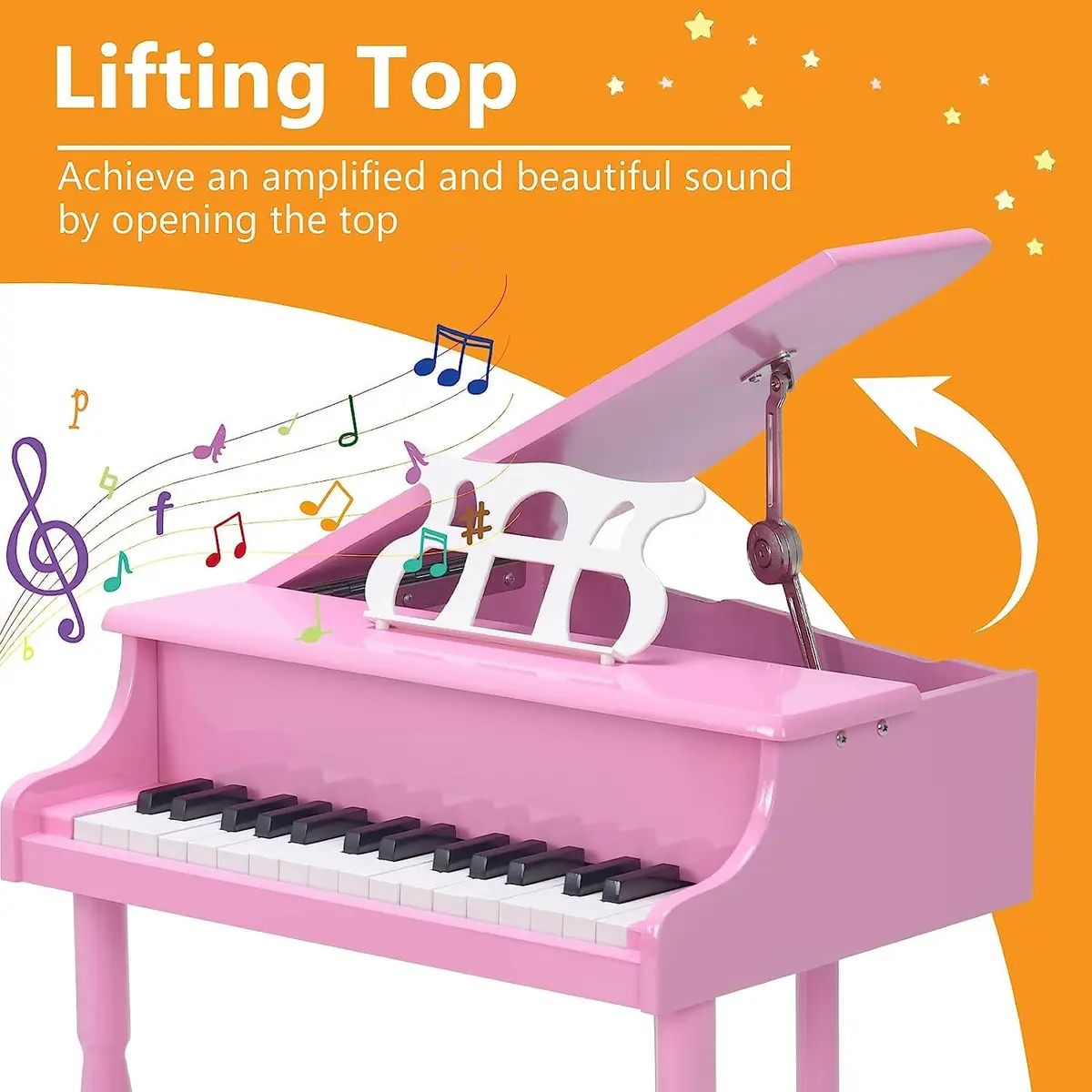 HONEY JOY Classical Kids Piano 30-Key Mini Grand Pink | Wooden Musical Toy for 3+ - view 3