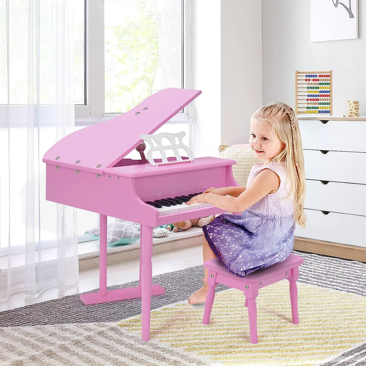 HONEY JOY Classical Kids Piano 30-Key Mini Grand Pink | Wooden Musical Toy for 3+ - view 4
