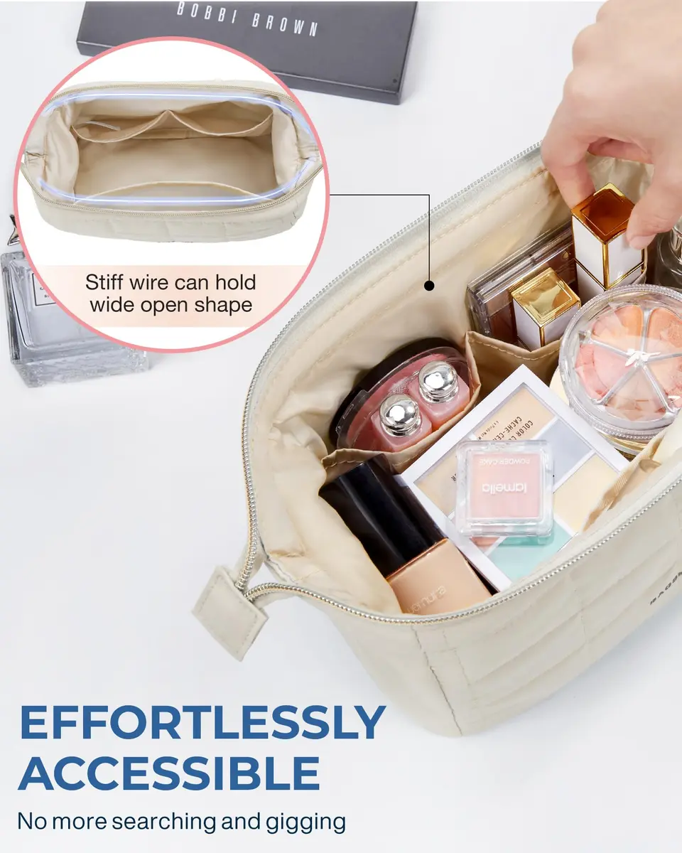 BAGSMART Makeup Bag Travel Toiletry Bag, Wide-Open Zipper, Beige | Spacious, Easy-Clean, Multi-Function - view 4