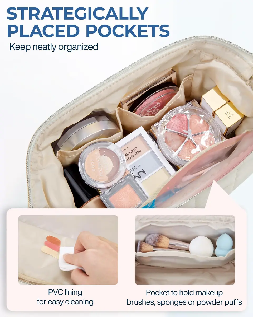 BAGSMART Makeup Bag Travel Toiletry Bag, Wide-Open Zipper, Beige | Spacious, Easy-Clean, Multi-Function - view 5