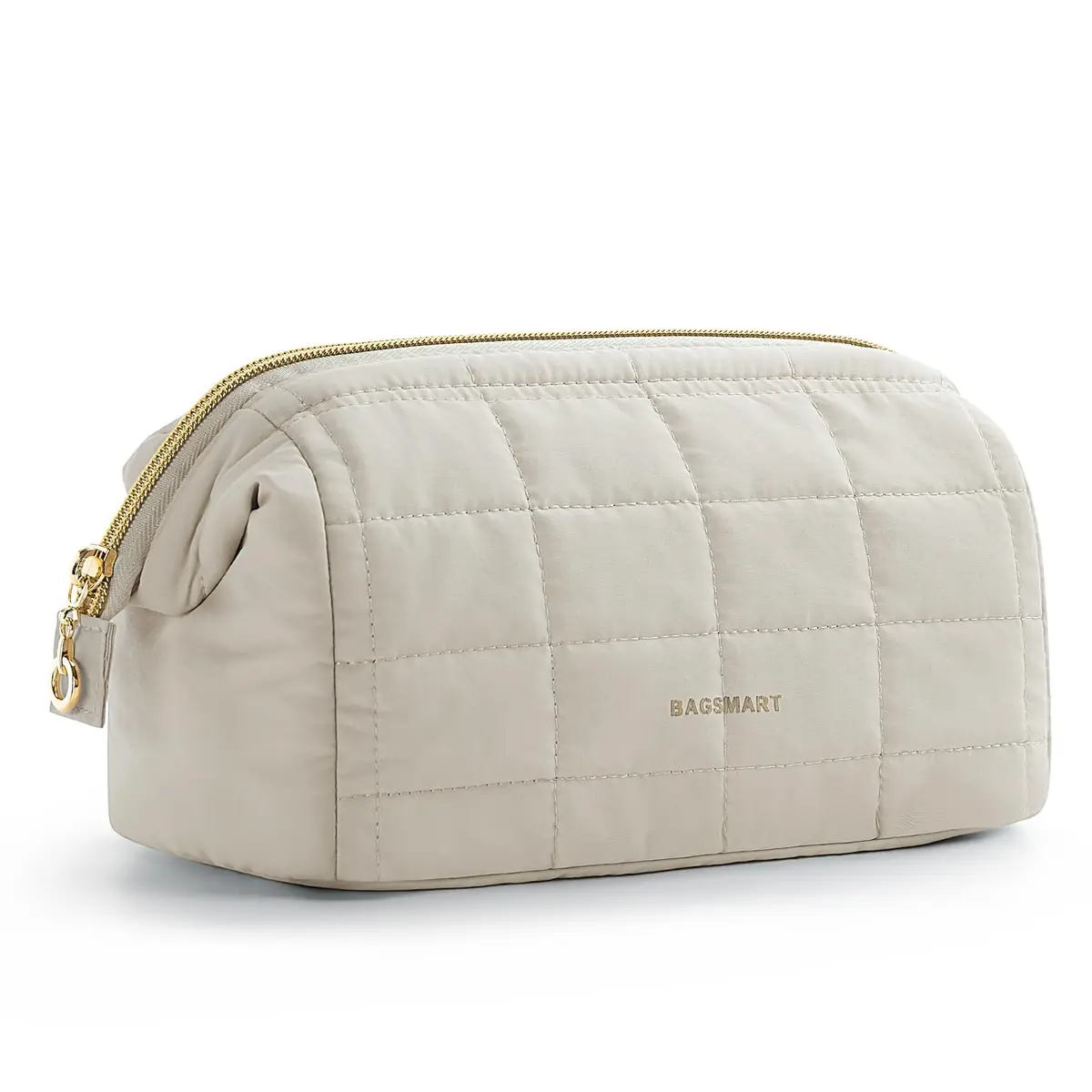 BAGSMART Makeup Bag Travel Toiletry Bag, Wide-Open Zipper, Beige | Spacious, Easy-Clean, Multi-Function - main product image