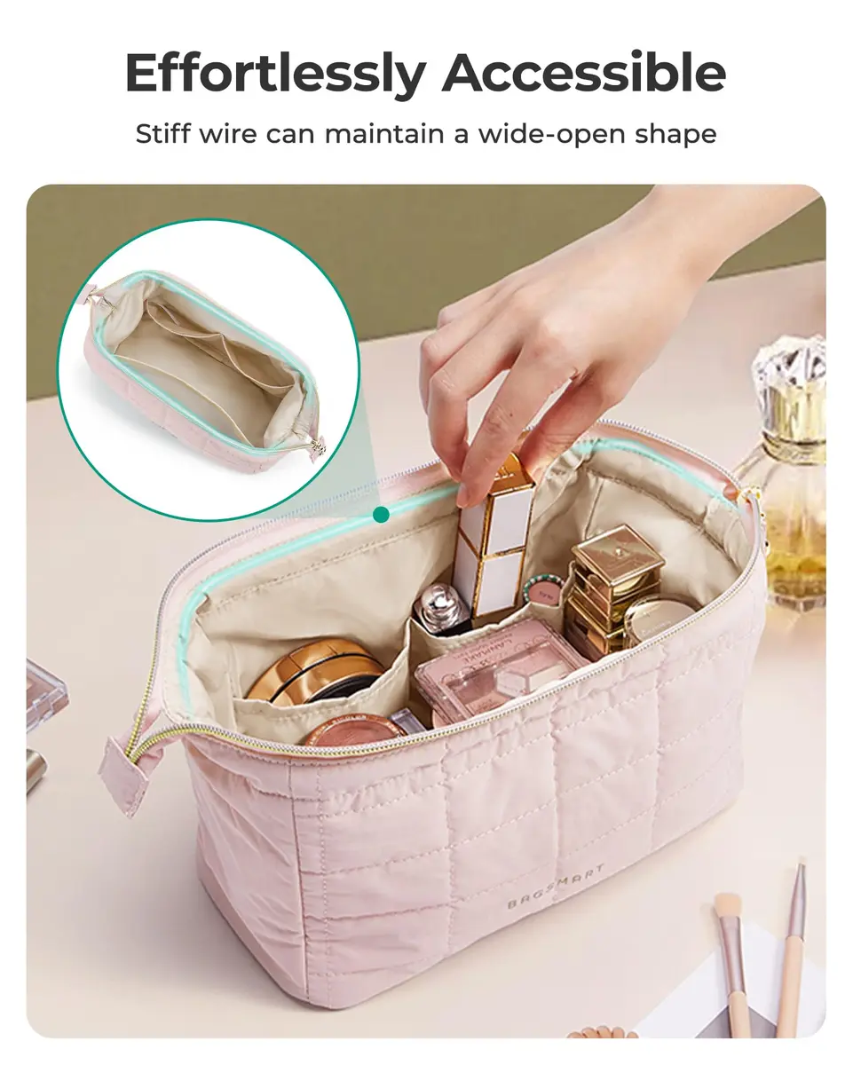 BAGSMART Makeup Bag Travel Toiletry Bag, Wide-open Zipper Pouch, Pink | Spacious & Easy-Clean - view 4