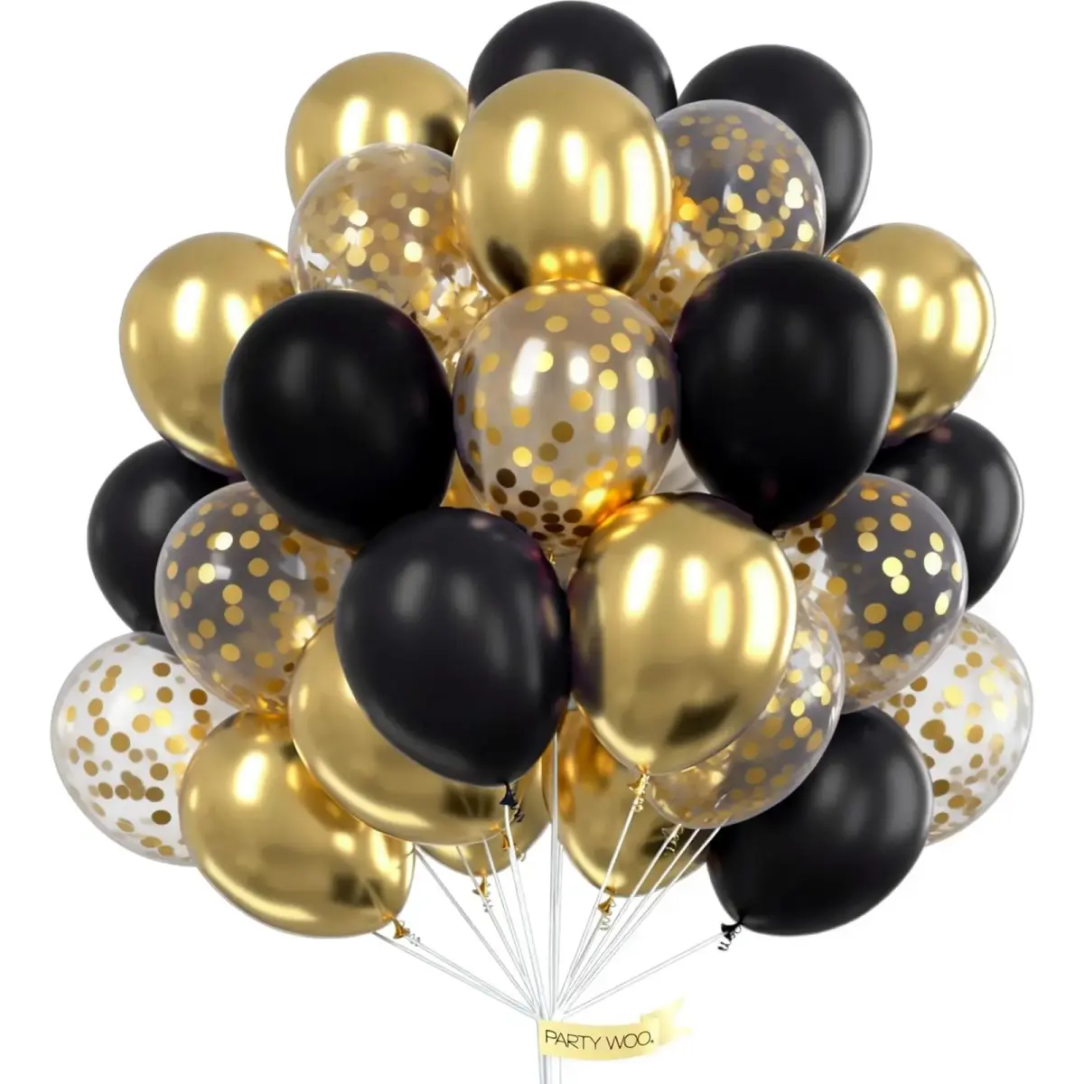 PartyWoo Gold and Black Balloons 100pcs Black Metallic Gold Balloons | Assorted Colors Value Pack - main product image