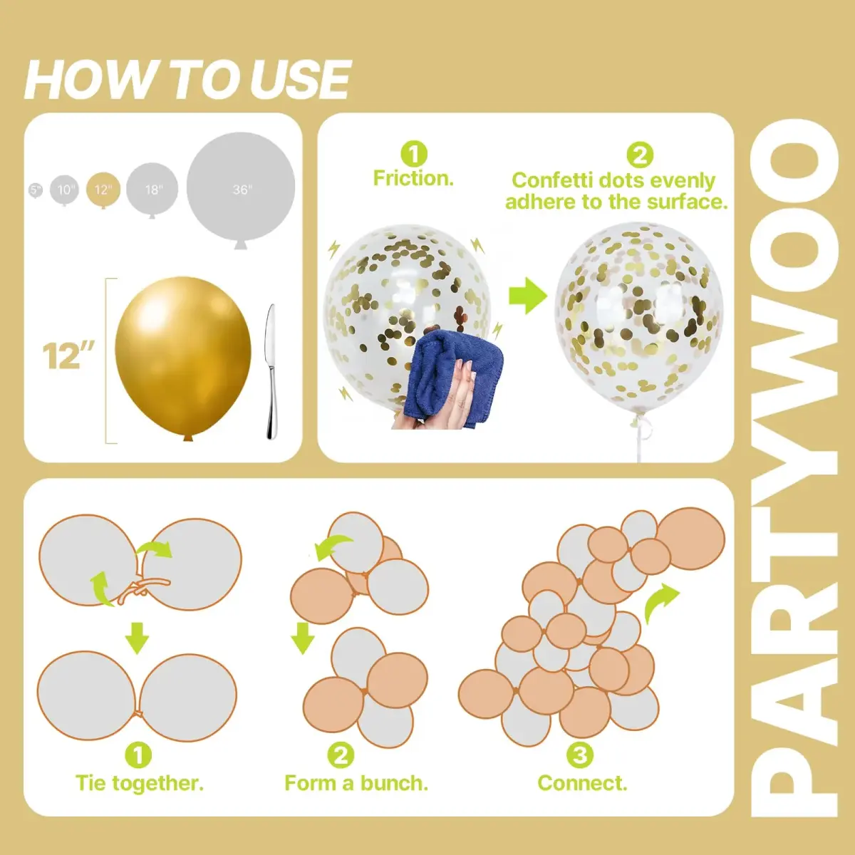 PartyWoo Gold and Black Balloons 100pcs Black Metallic Gold Balloons | Assorted Colors Value Pack - view 5