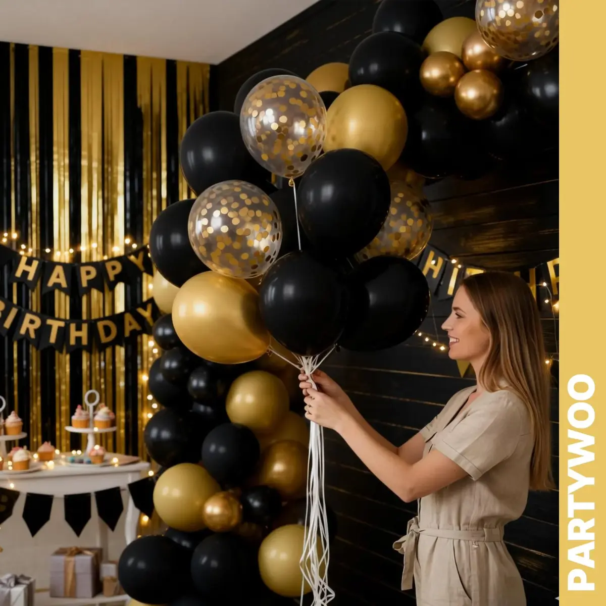PartyWoo Gold and Black Balloons 100pcs Black Metallic Gold Balloons | Assorted Colors Value Pack - view 7